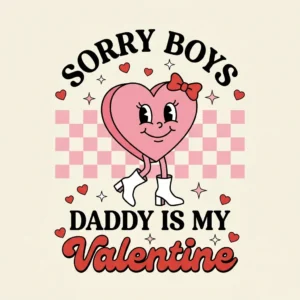 Sorry Boys Daddy Is My Valentine Kids Shirt - Retro Groovy Valentine's Day Tee