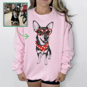 Custom Dog Portrait Sweatshirt - Personalized Pet Gift with Heart Glasses