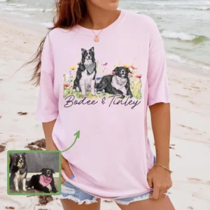 Custom Pet Portrait T-Shirt - Personalized Watercolor Dog Art