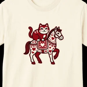Subtle Asian Cat Riding Horse T-Shirt - Folk Art Lunar New Year Gift