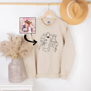 Custom Family Photo Line Art Sweatshirt - Personalized Sketch Gift
