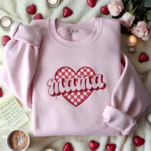 Retro Mama Checkered Heart Sweatshirt - Groovy Mom Gift