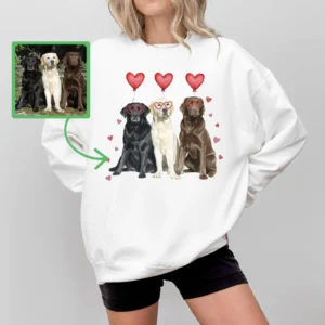 Custom Labrador Trio Valentine's Day Sweatshirt - Personalized Dog Mom Gift