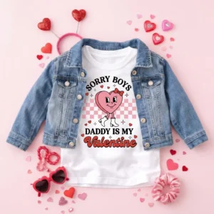 Sorry Boys Daddy Is My Valentine Kids Shirt - Retro Groovy Valentine's Day Tee