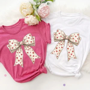 Coquette Heart Bow T-Shirt - Valentine's Day Girly Aesthetic Tee