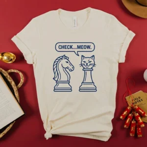 Check Meow Cat Chess Pun T-Shirt - Funny Subtly Asian Inspired Tee