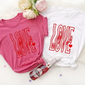Retro Wavy Love T-Shirt - Groovy Valentine's Day Distorted Text Tee