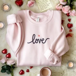 Minimalist Love Script Sweatshirt - Romantic Pink Crewneck Gift