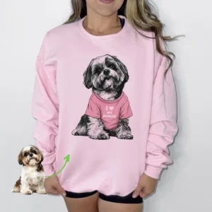 Custom Shih Tzu Portrait Sweatshirt - Personalized Dog Mom Gift