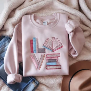 Book Lover Love Sweatshirt - Bibliophile Faux-Embroidered Reading Gift